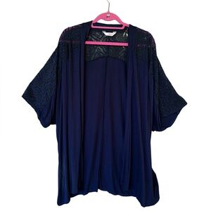 Navy Lace Shoulder‎ Kimono Open Cardigan 3X Boho Flowy Cottagecore Lightweight